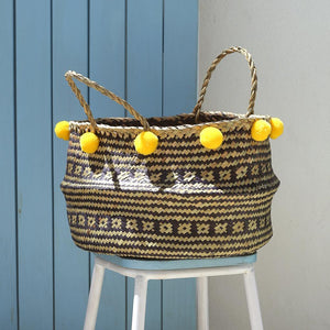 Borneo "Huma" Wide Woven Straw Basket - with Lemon